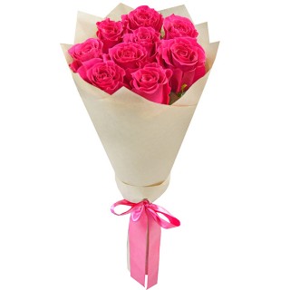 Букет Розовые розы в крафте из 9 роз